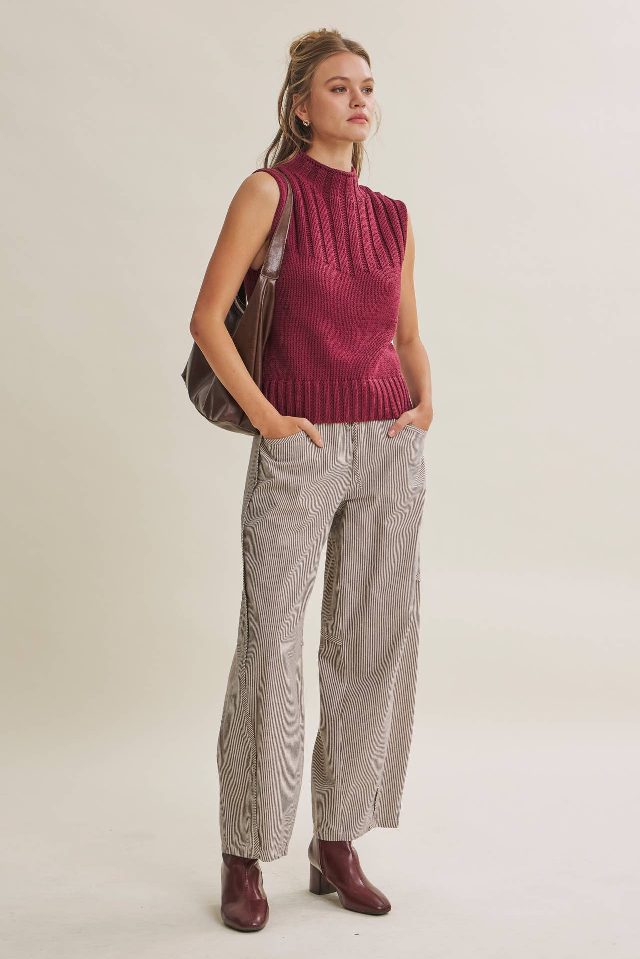 QUIET CABIN DAYS RIBBED MOCK NECK SWEATER TOP