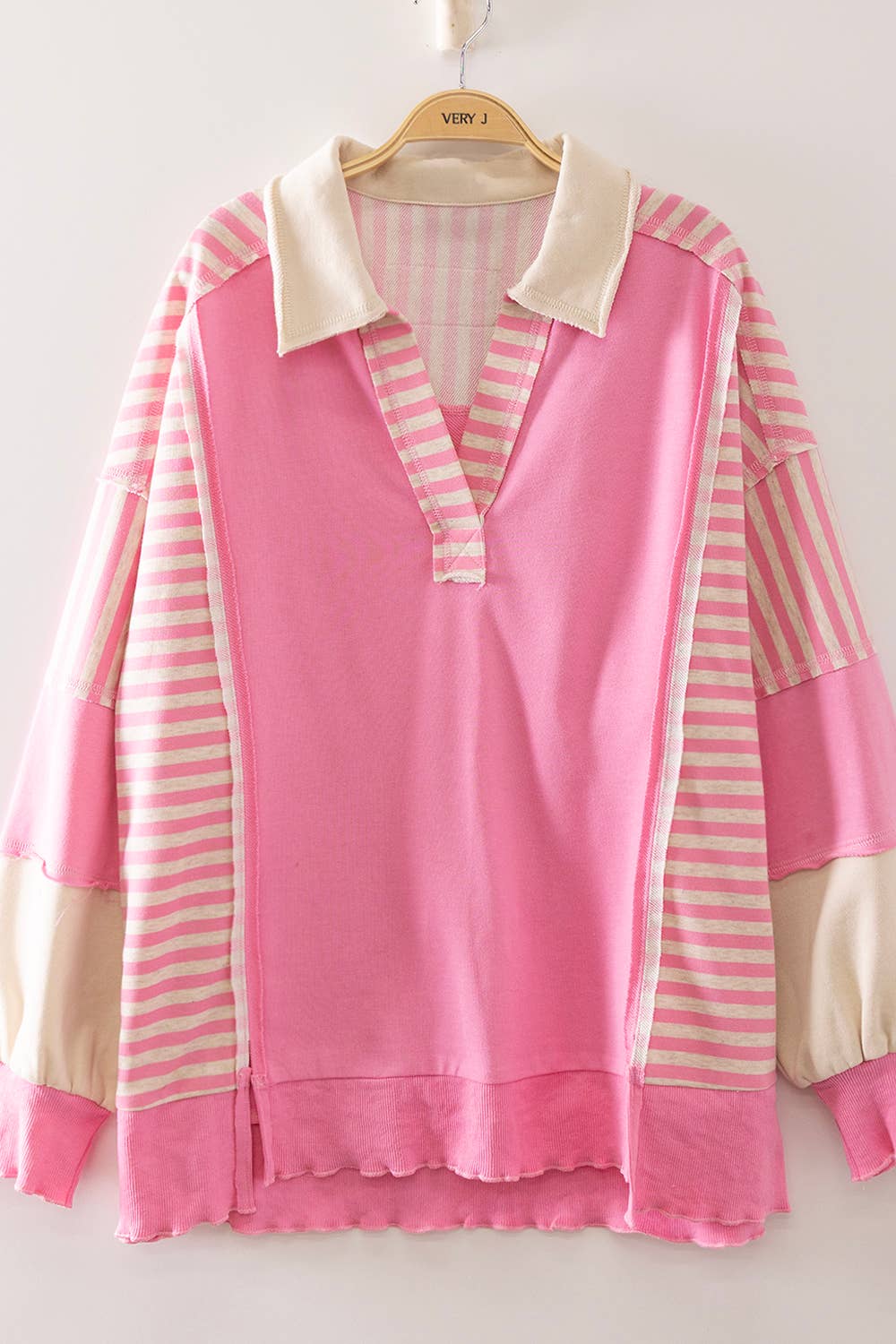 NT12811X-PLUS SIZE Vintage Stripe Rugby Sweatshirt