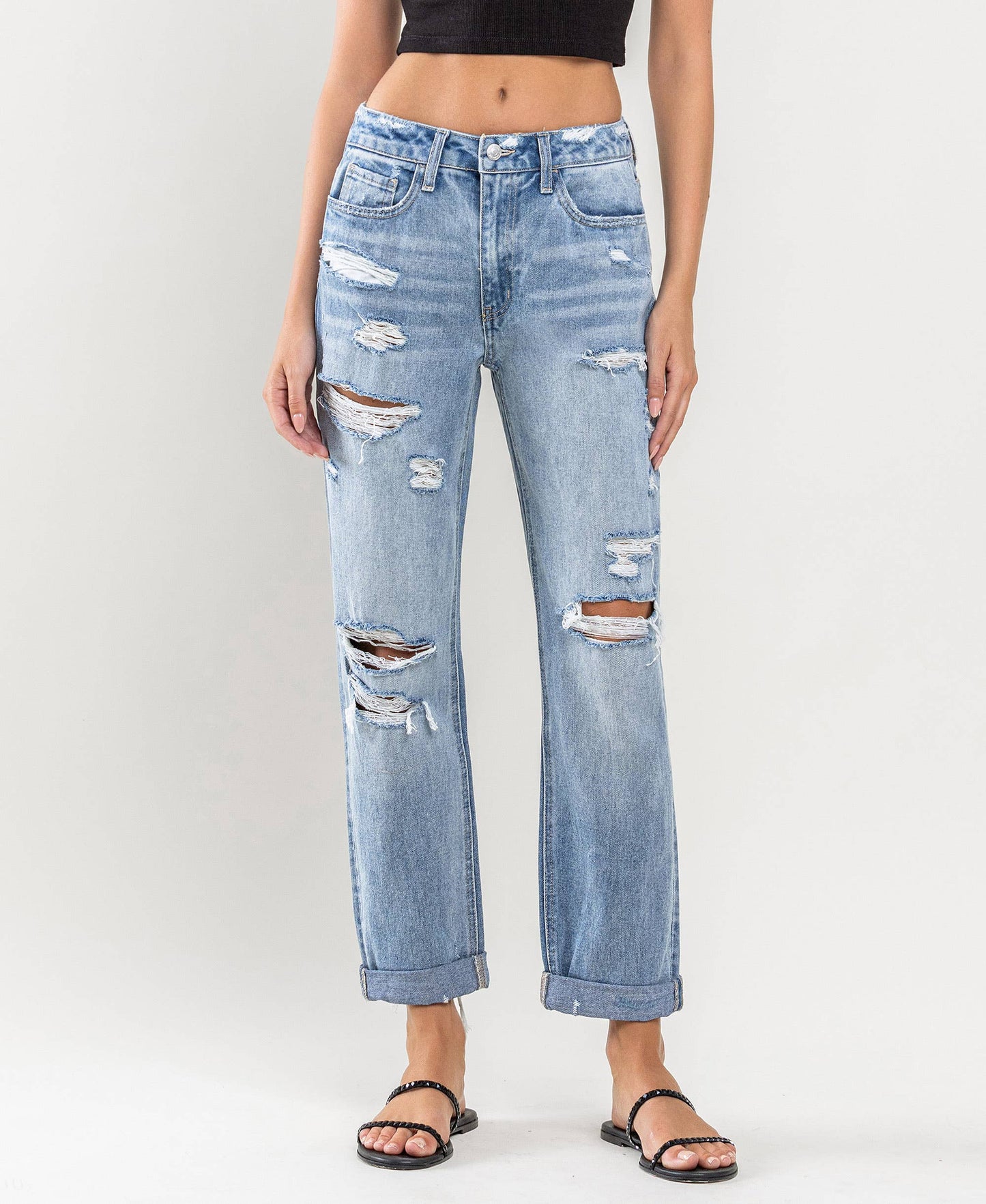 Flying Monkey HIGH RISE CUFFED BOYFRIEND JEANS F4300