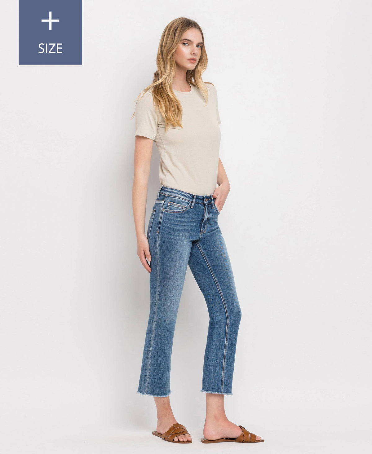PLUS SIZE MID RISE CROP STRAIGHT JEANS V2750-P