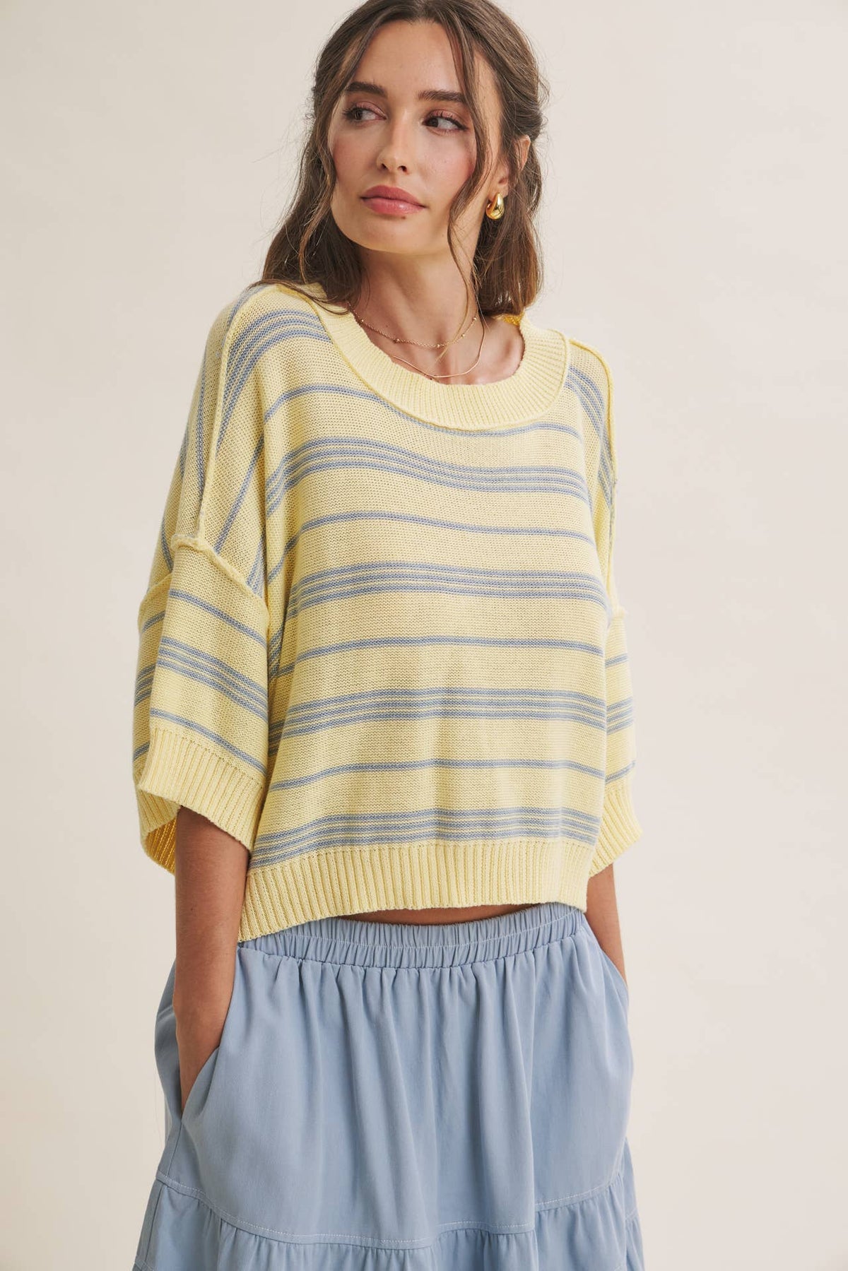 SUNLIT BOARDWALK LINEN COTTON BOXY STRIPE SWEATER