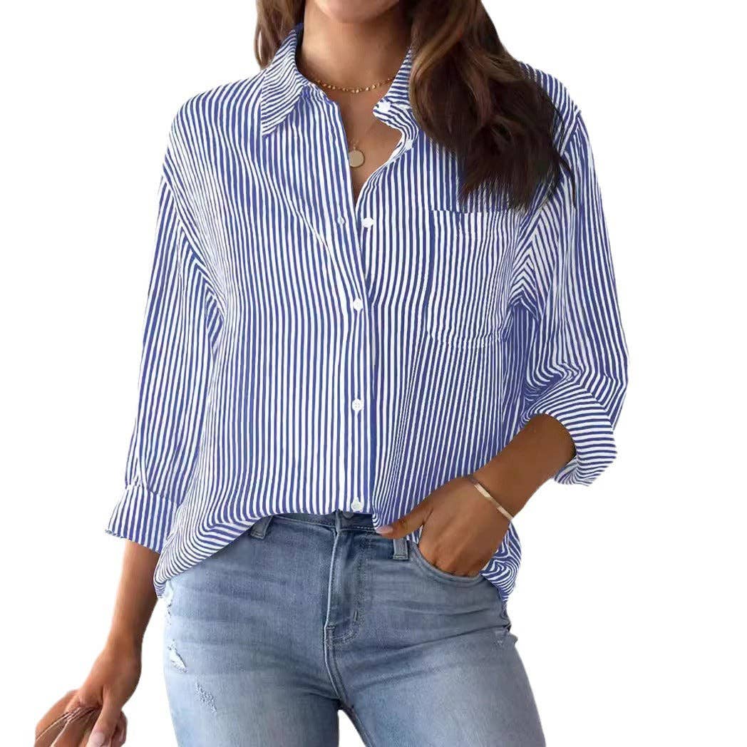 Classic Striped Button Down Shirt with Pocket