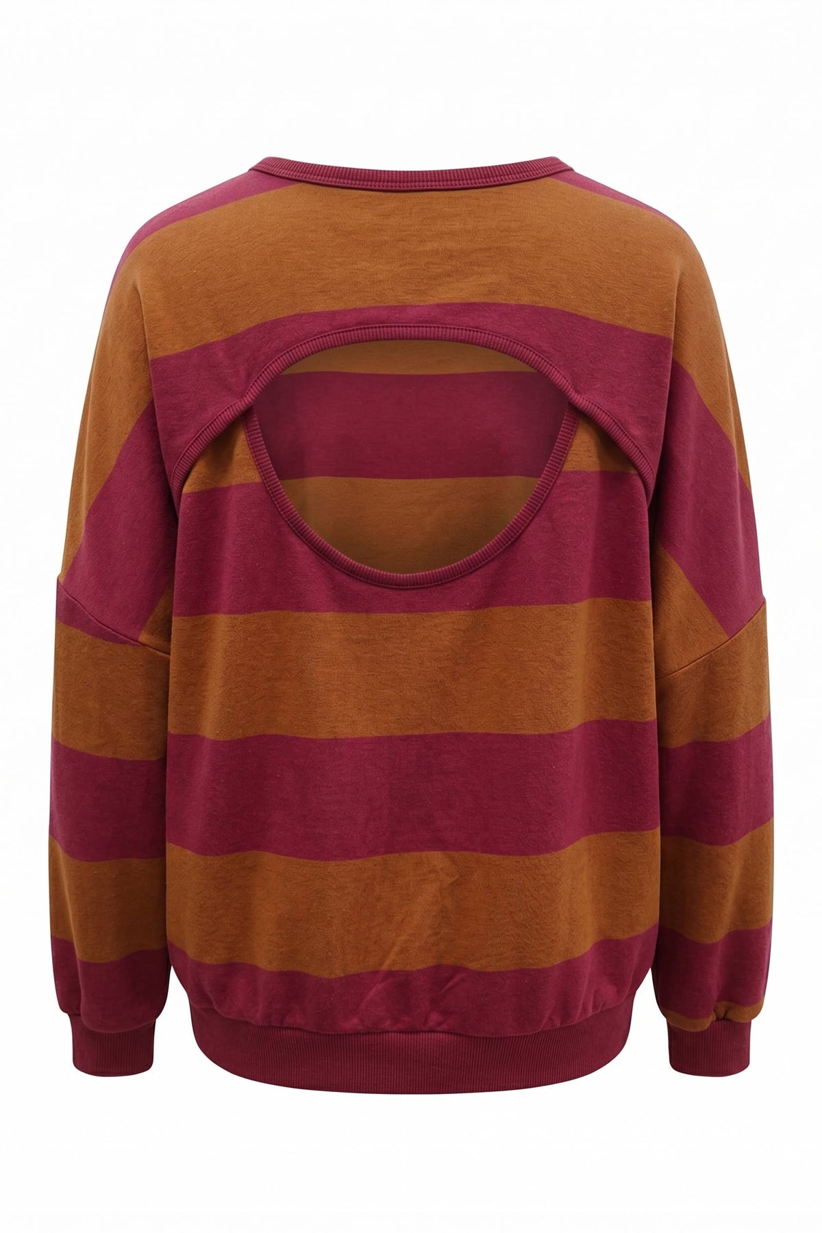 IT10015A | Cut-out Back Horizontal Stripe Sweatshirt