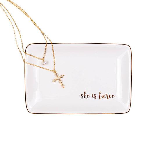 She Is Fierce Trinket Dish   White/Gold   6x4