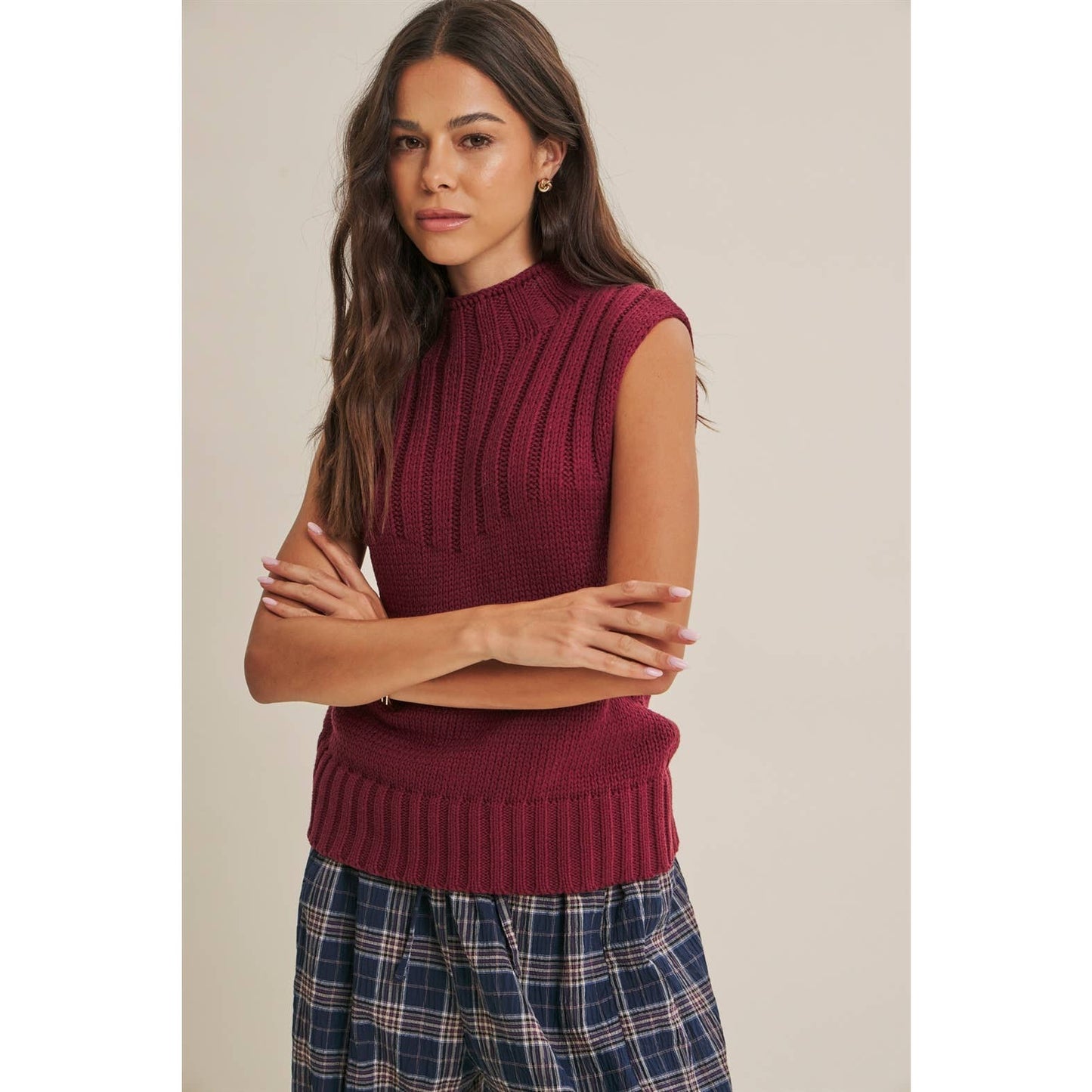 QUIET CABIN DAYS RIBBED MOCK NECK SWEATER TOP