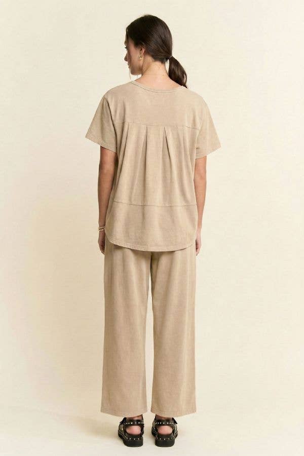 Garment-Wash Pleated Top & Pants Set