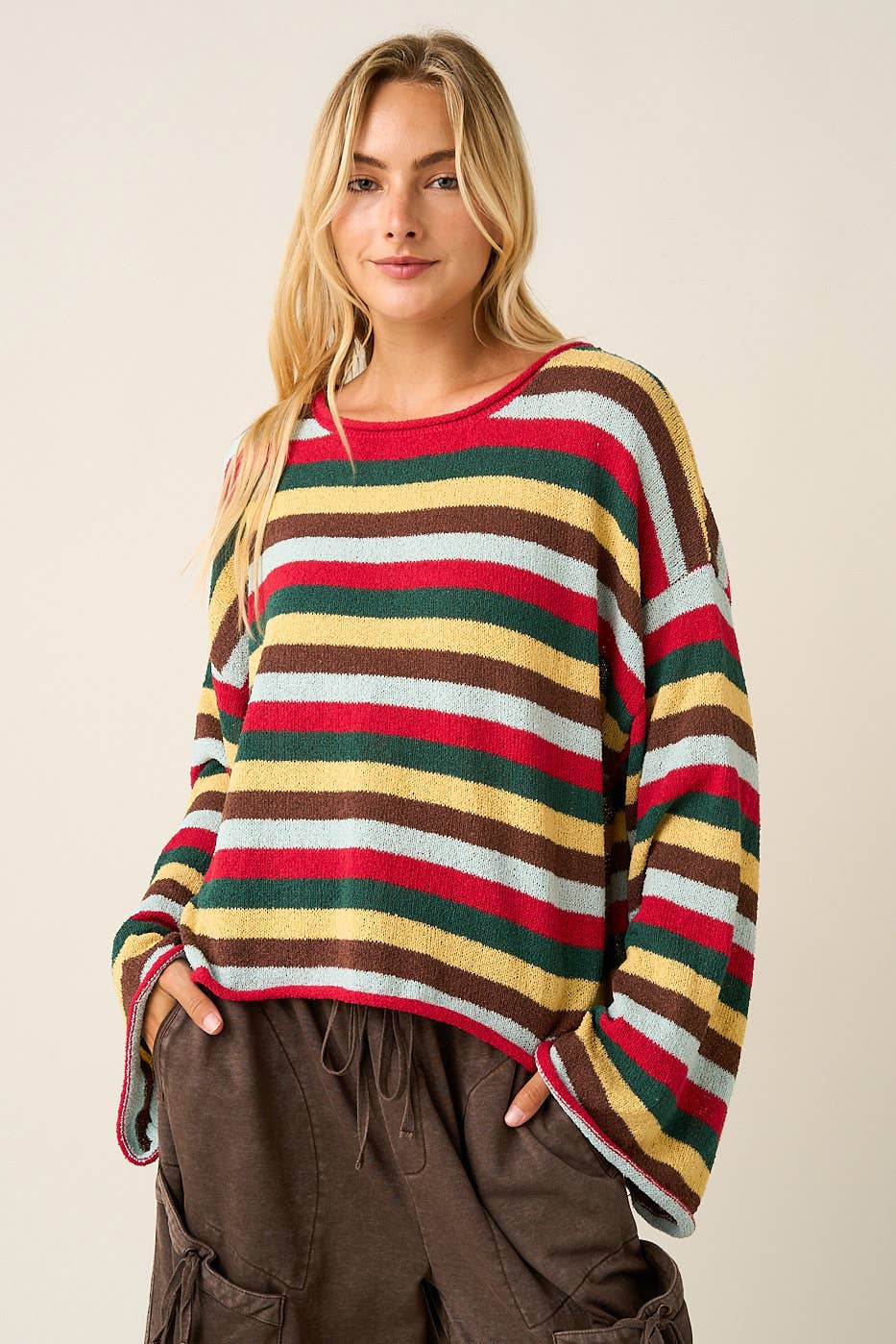 MULTICOLOR STRIPED SWEATER KNIT TOP