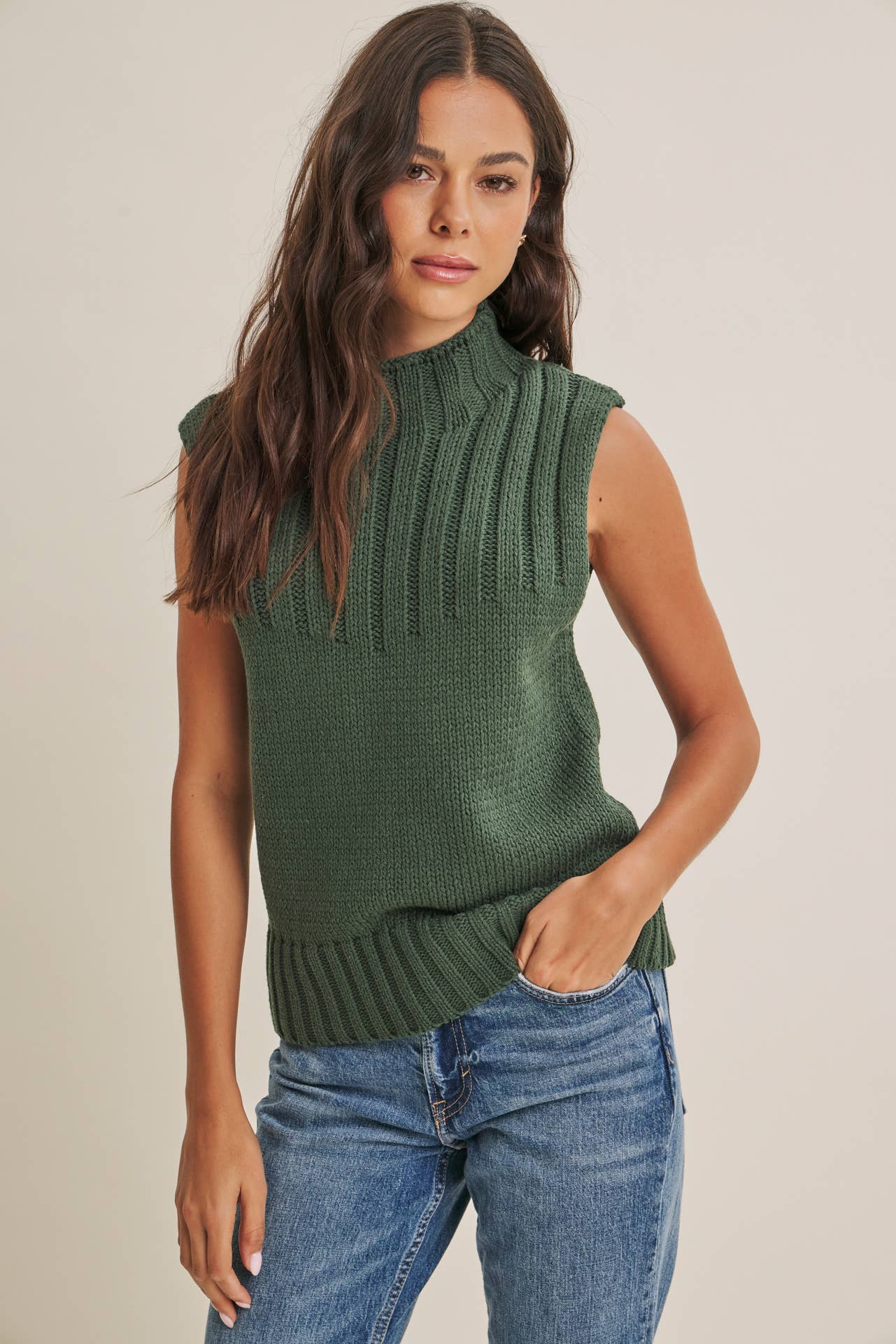 QUIET CABIN DAYS RIBBED MOCK NECK SWEATER TOP