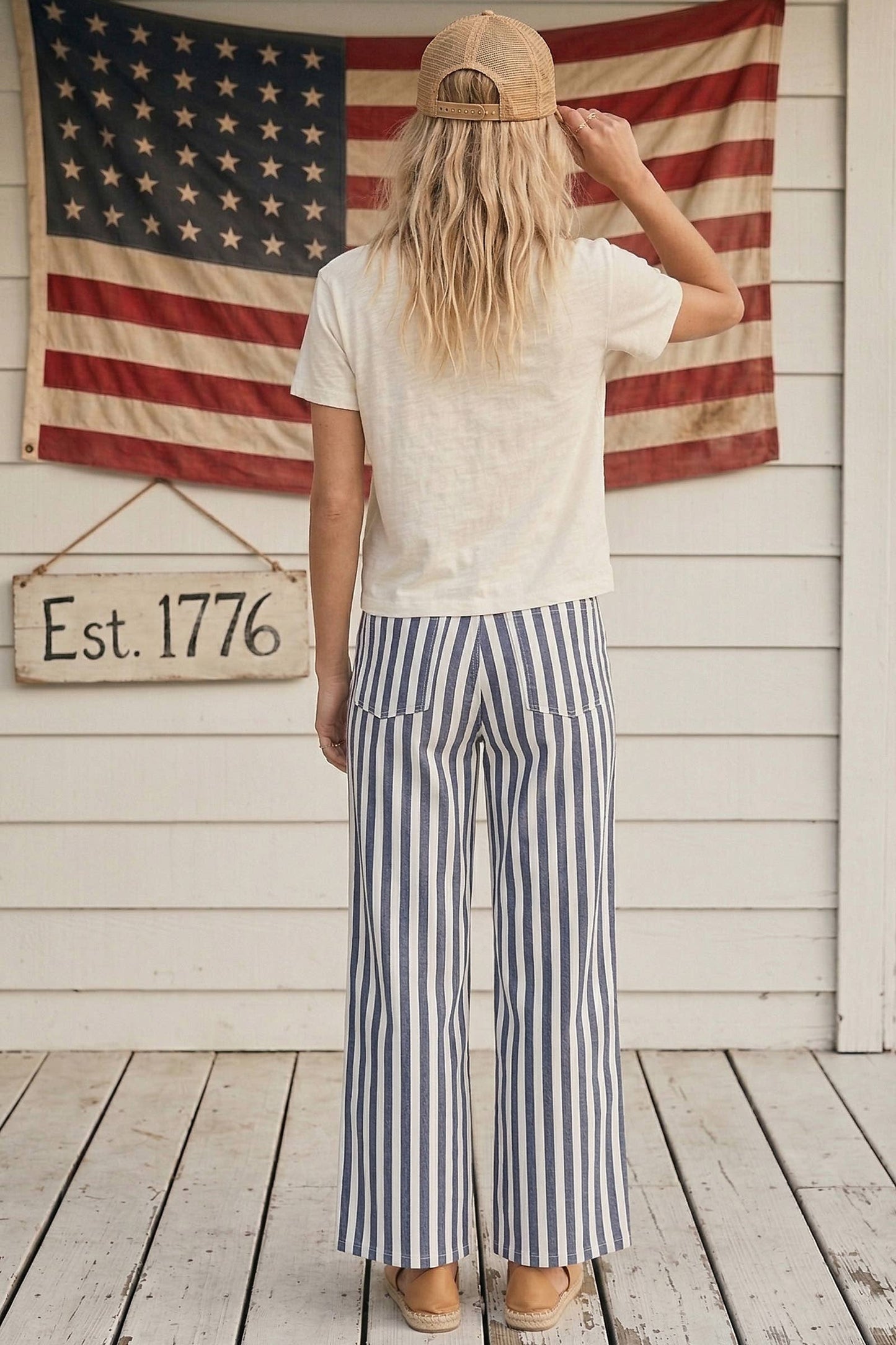 Wide Leg Striped Denim