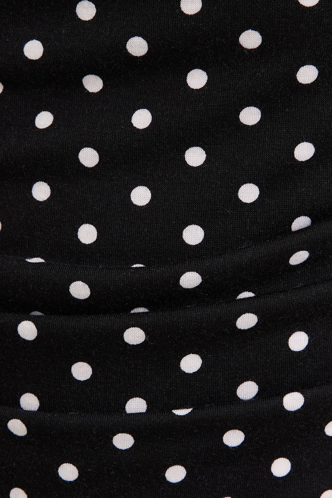 OFF SHOULDER TOP WITH SIDE RUCHING IN POLKA DOT