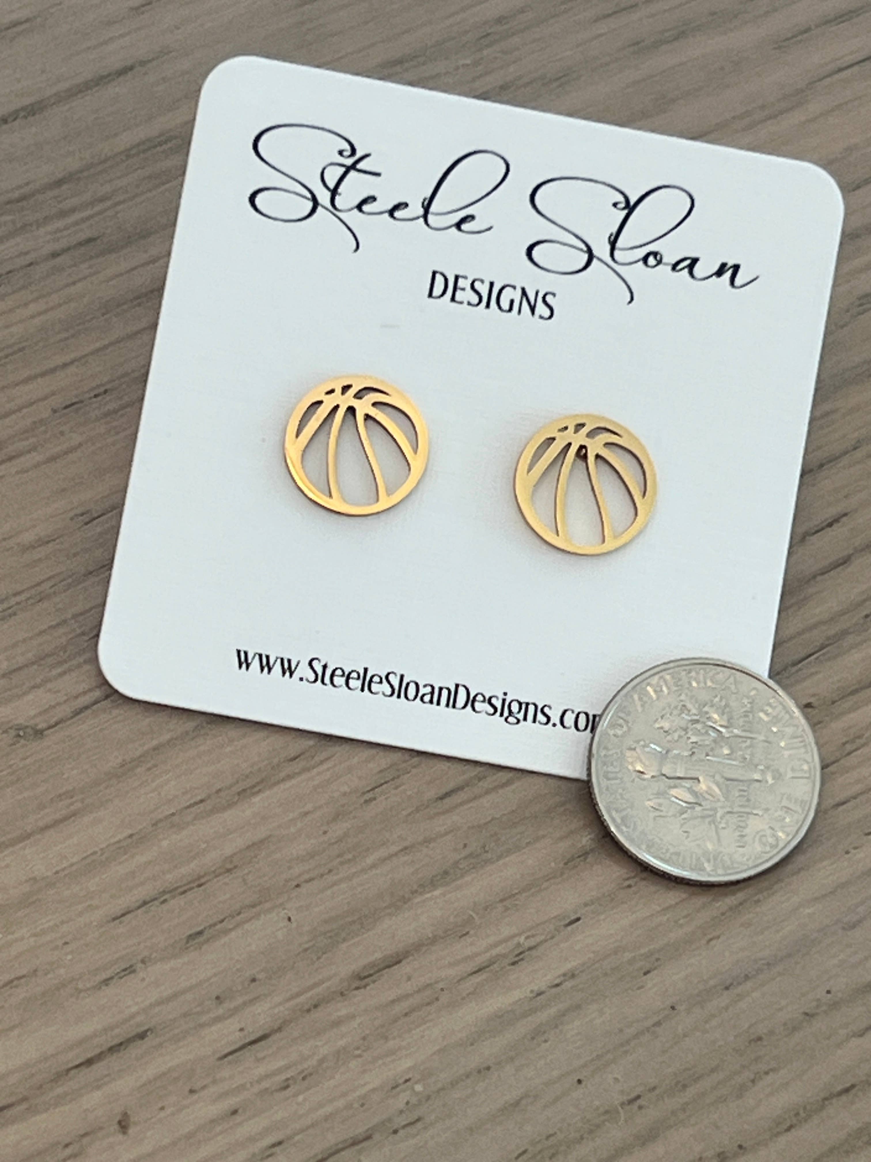Basketball Gold Stud Earrings, Basketball Gift, Basketball