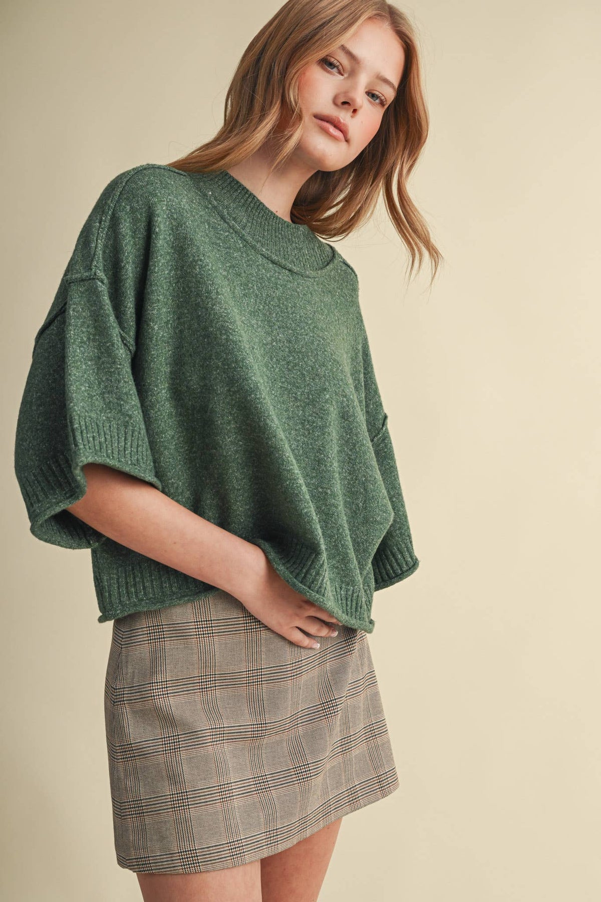 MARLED KNIT MOCK NECK SHORT SLEEVE SWEATER MSW11178