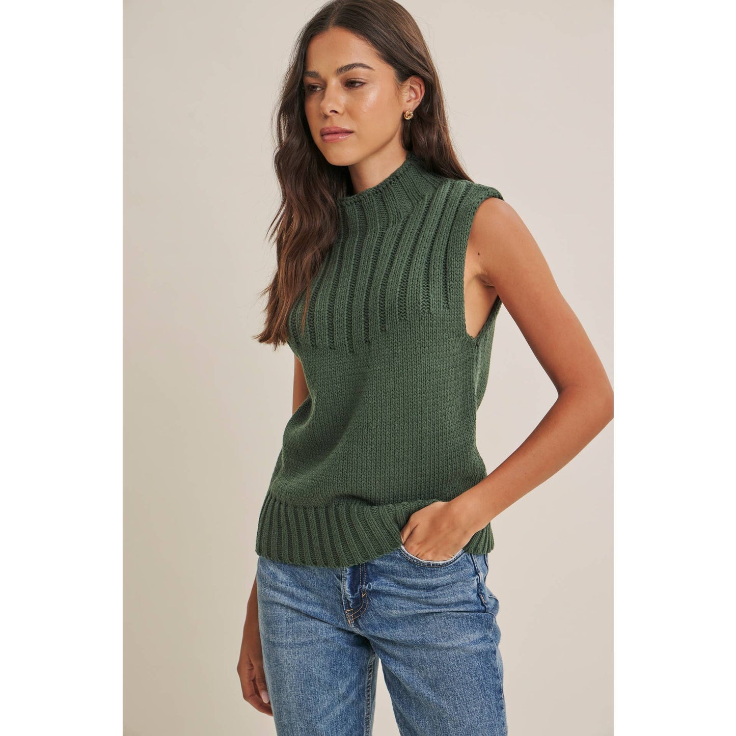 QUIET CABIN DAYS RIBBED MOCK NECK SWEATER TOP
