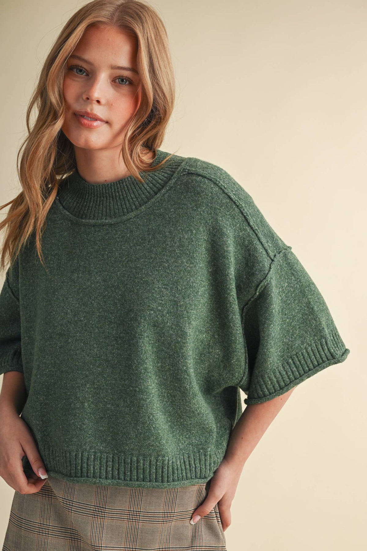 MARLED KNIT MOCK NECK SHORT SLEEVE SWEATER MSW11178