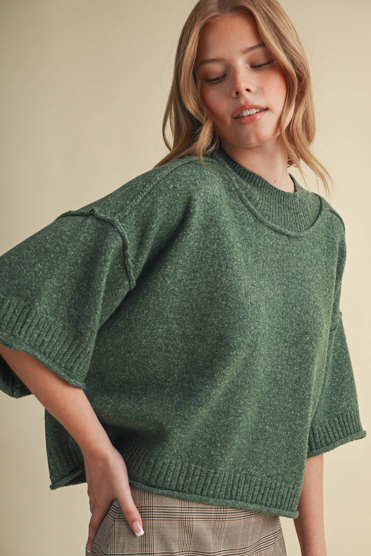 MARLED KNIT MOCK NECK SHORT SLEEVE SWEATER MSW11178