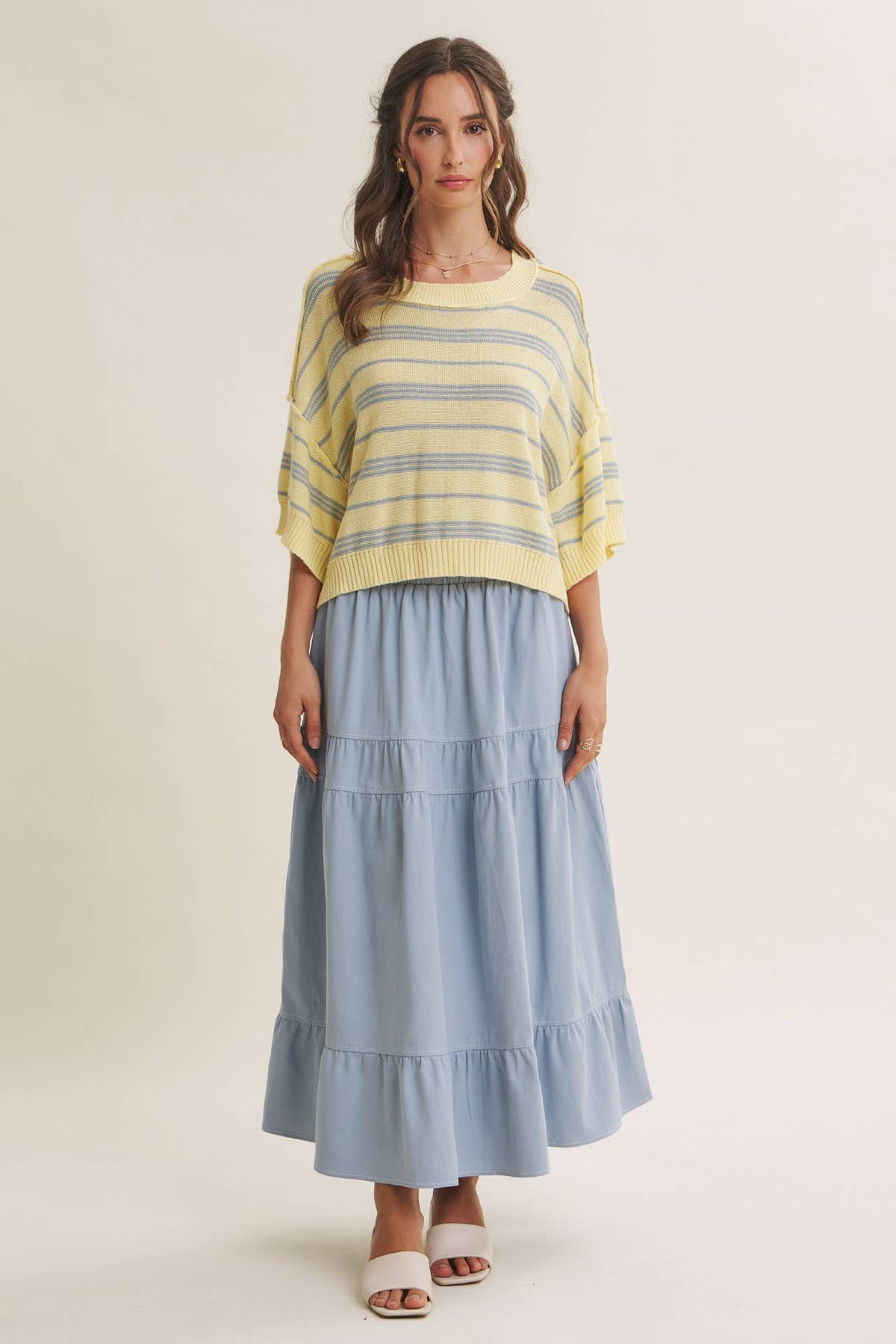 SUNLIT BOARDWALK LINEN COTTON BOXY STRIPE SWEATER