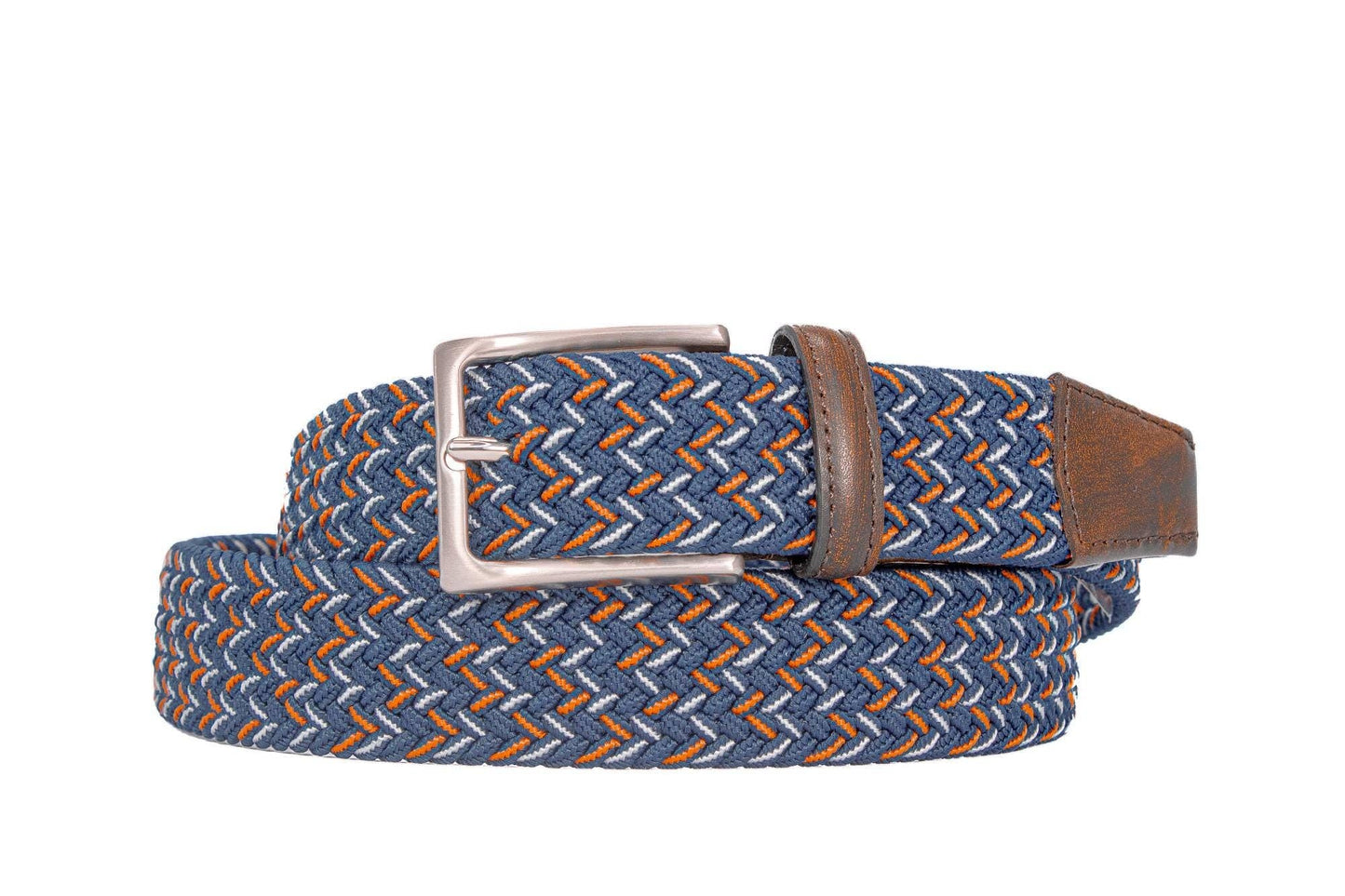 Braided Collegiate Golf Navy and Orange Stretch Belt.