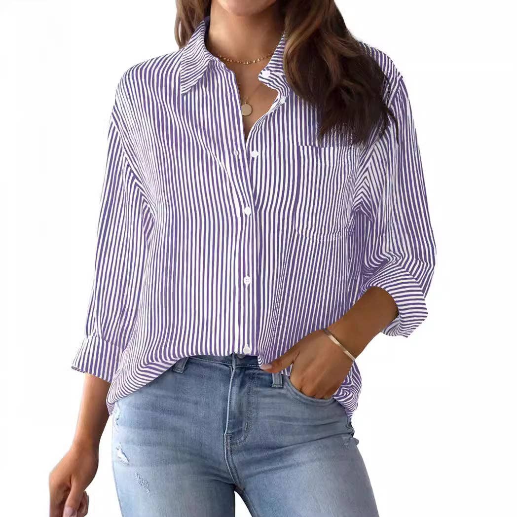 Classic Striped Button Down Shirt with Pocket
