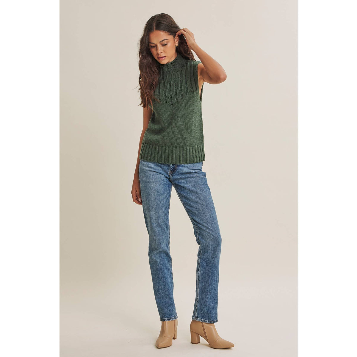 QUIET CABIN DAYS RIBBED MOCK NECK SWEATER TOP