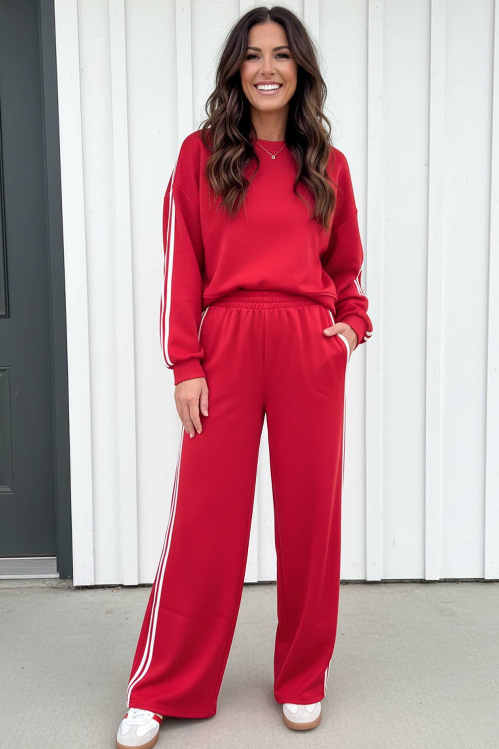 LAS Striped Pullover Elastic Sweatpants 2pcs Outfit (S-XL)