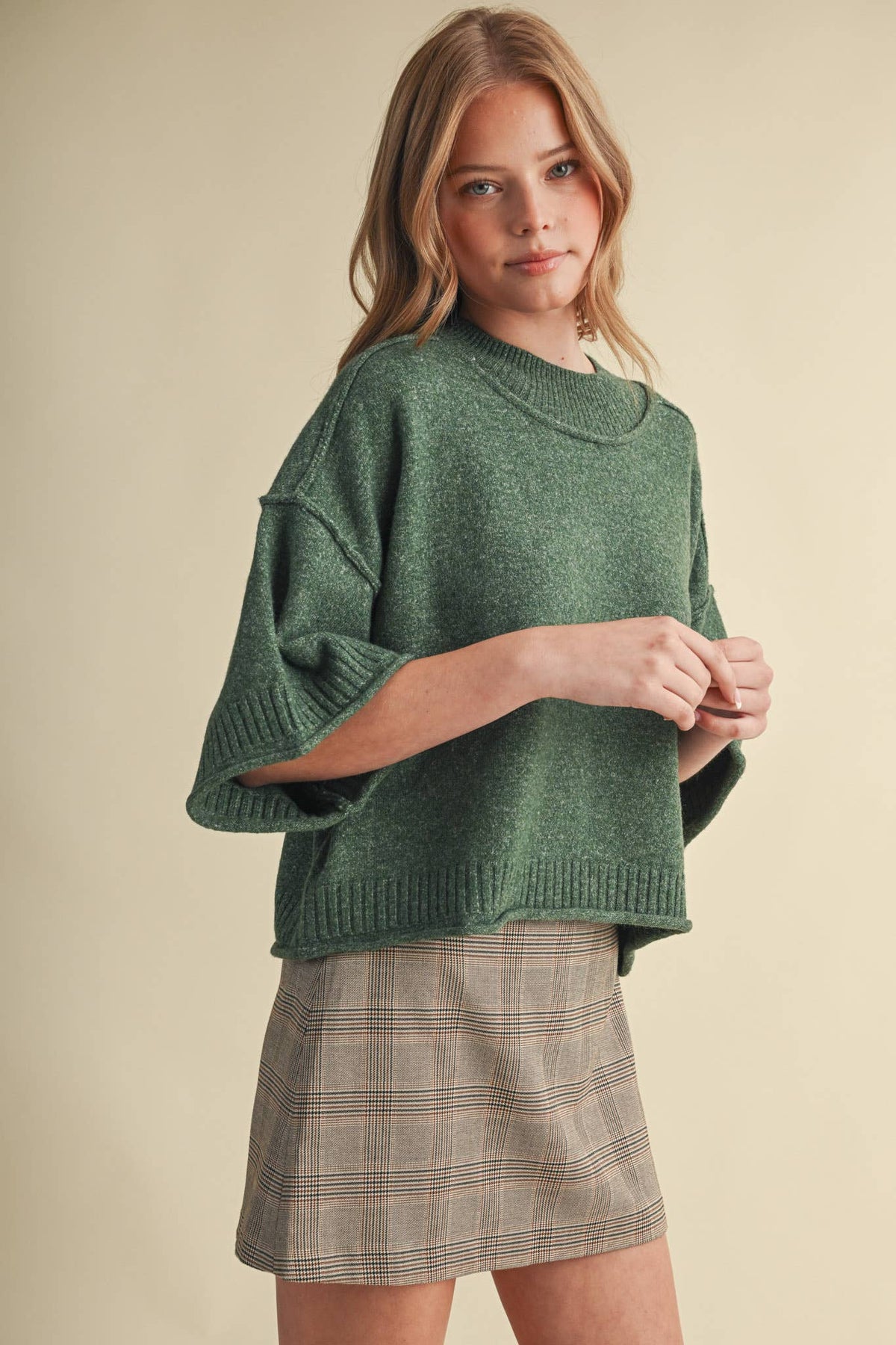 MARLED KNIT MOCK NECK SHORT SLEEVE SWEATER MSW11178