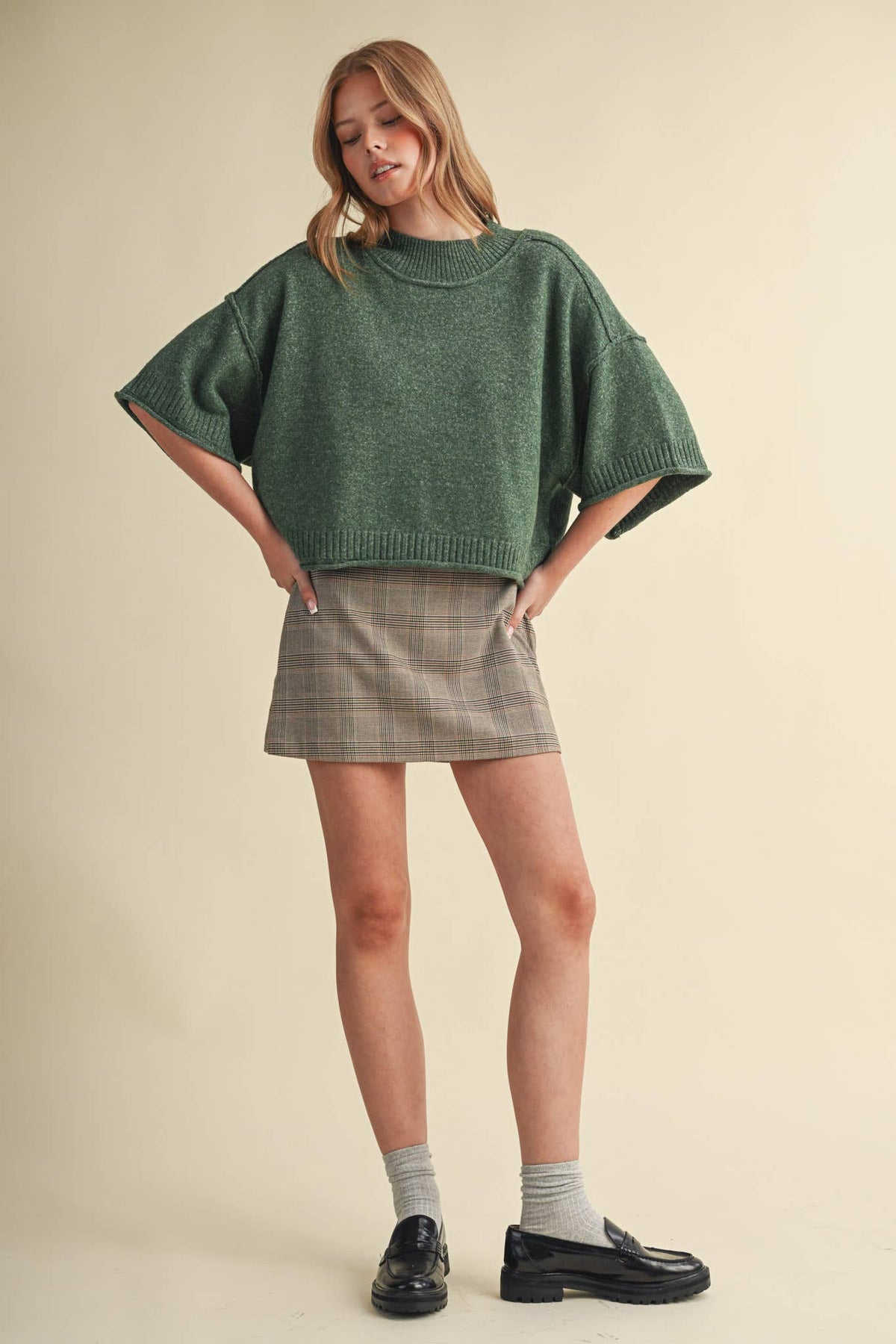 MARLED KNIT MOCK NECK SHORT SLEEVE SWEATER MSW11178