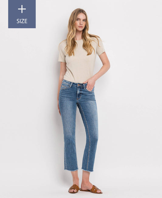 PLUS SIZE MID RISE CROP STRAIGHT JEANS V2750-P