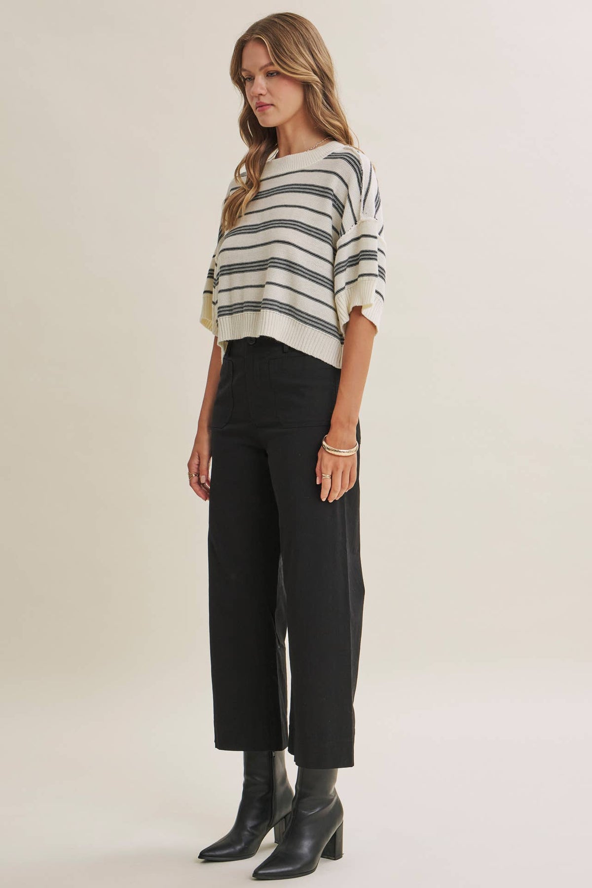 SUNLIT BOARDWALK LINEN COTTON BOXY STRIPE SWEATER