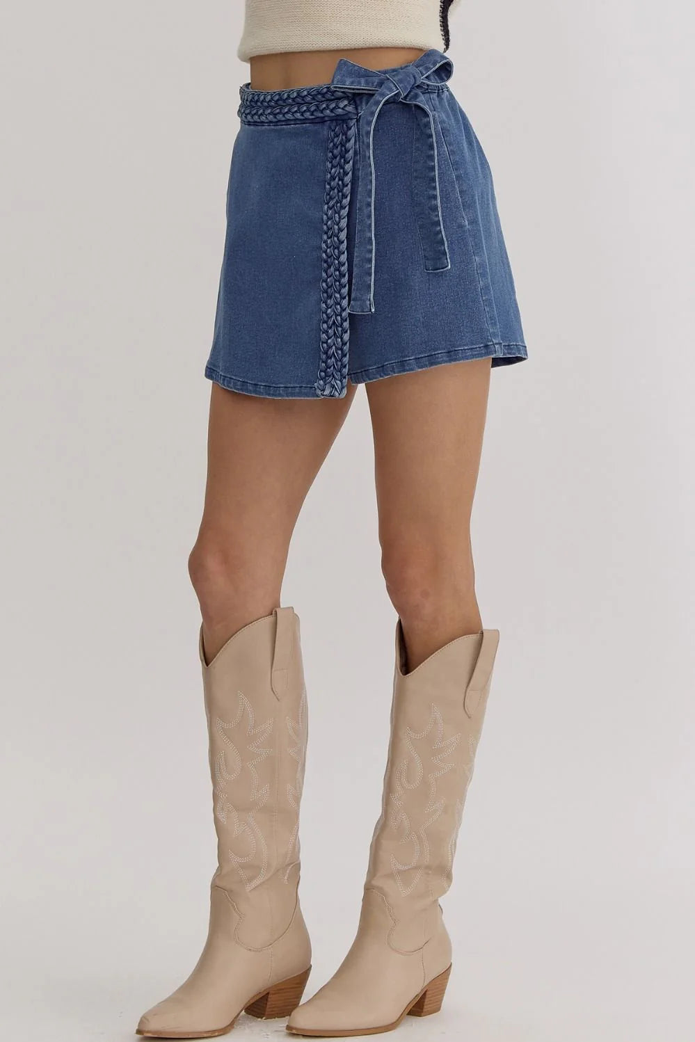 Denim Braided Detail Skort