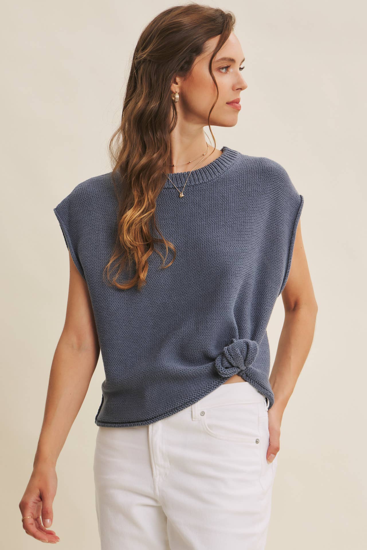EVERYDAY EDIT RELAXED COTTON SWEATER VEST WITH EXPOSED SEAMS