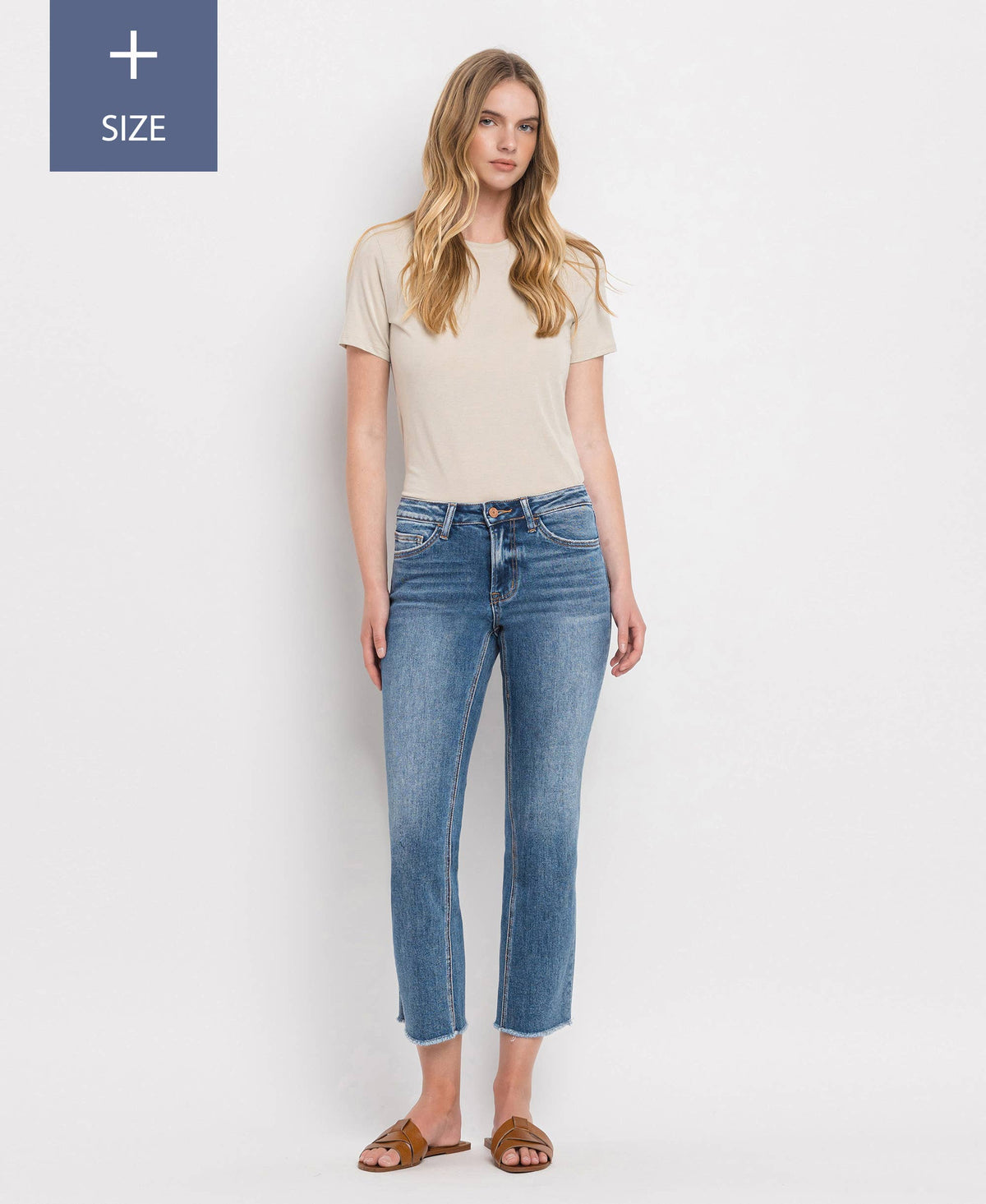 PLUS SIZE MID RISE CROP STRAIGHT JEANS V2750-P