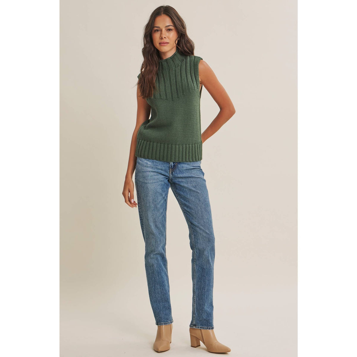 QUIET CABIN DAYS RIBBED MOCK NECK SWEATER TOP