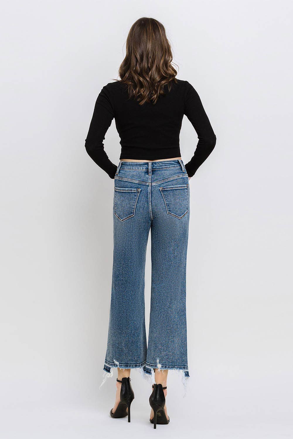 Flying Monkey SUPER HIGH RISE UNEVEN RAW HEM CROP WIDE JEANS