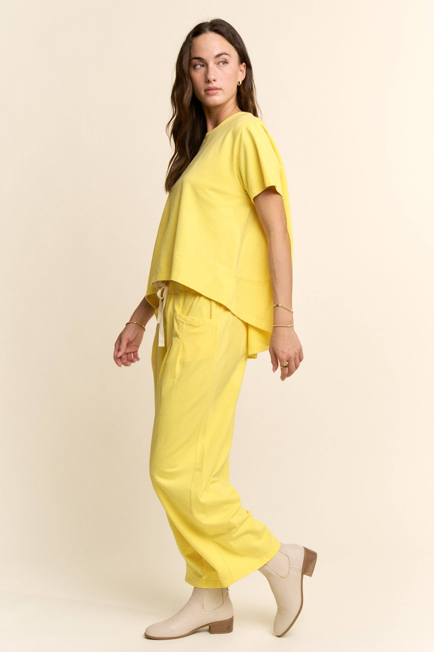 Garment-Wash Pleated Top & Pants Set