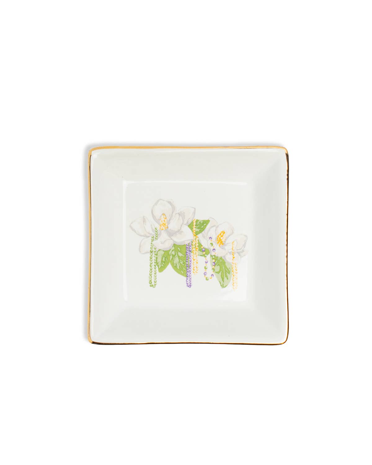 Mardi Magnolia Trinket Dish   White/Multi    4x4