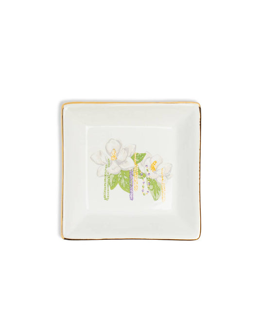 Mardi Magnolia Trinket Dish   White/Multi    4x4