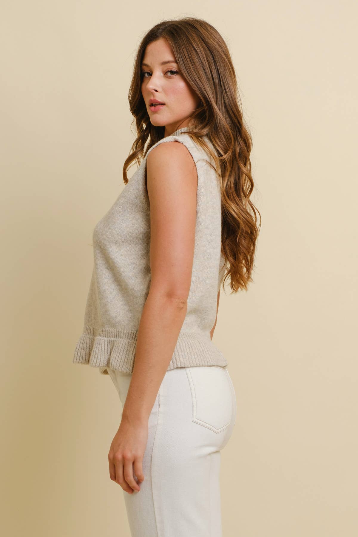 CSW17956A - RUFFLED RIB TRIM SWEATER VEST
