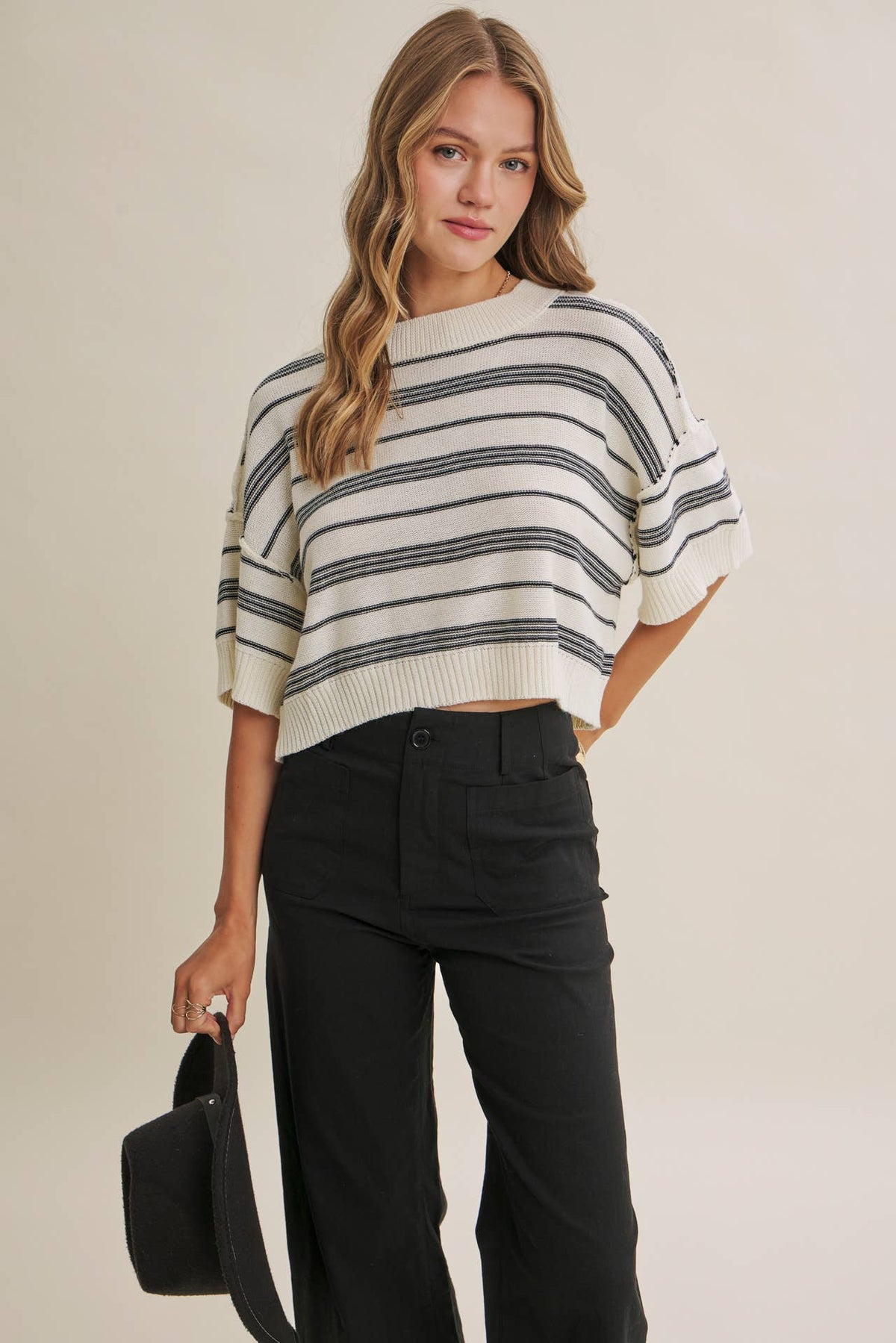 SUNLIT BOARDWALK LINEN COTTON BOXY STRIPE SWEATER