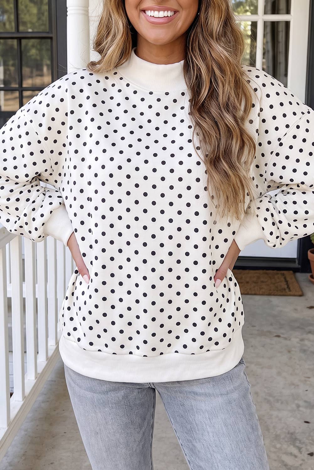 LAS Polka Dot Mock Neck Sweatshirt (S-4X)