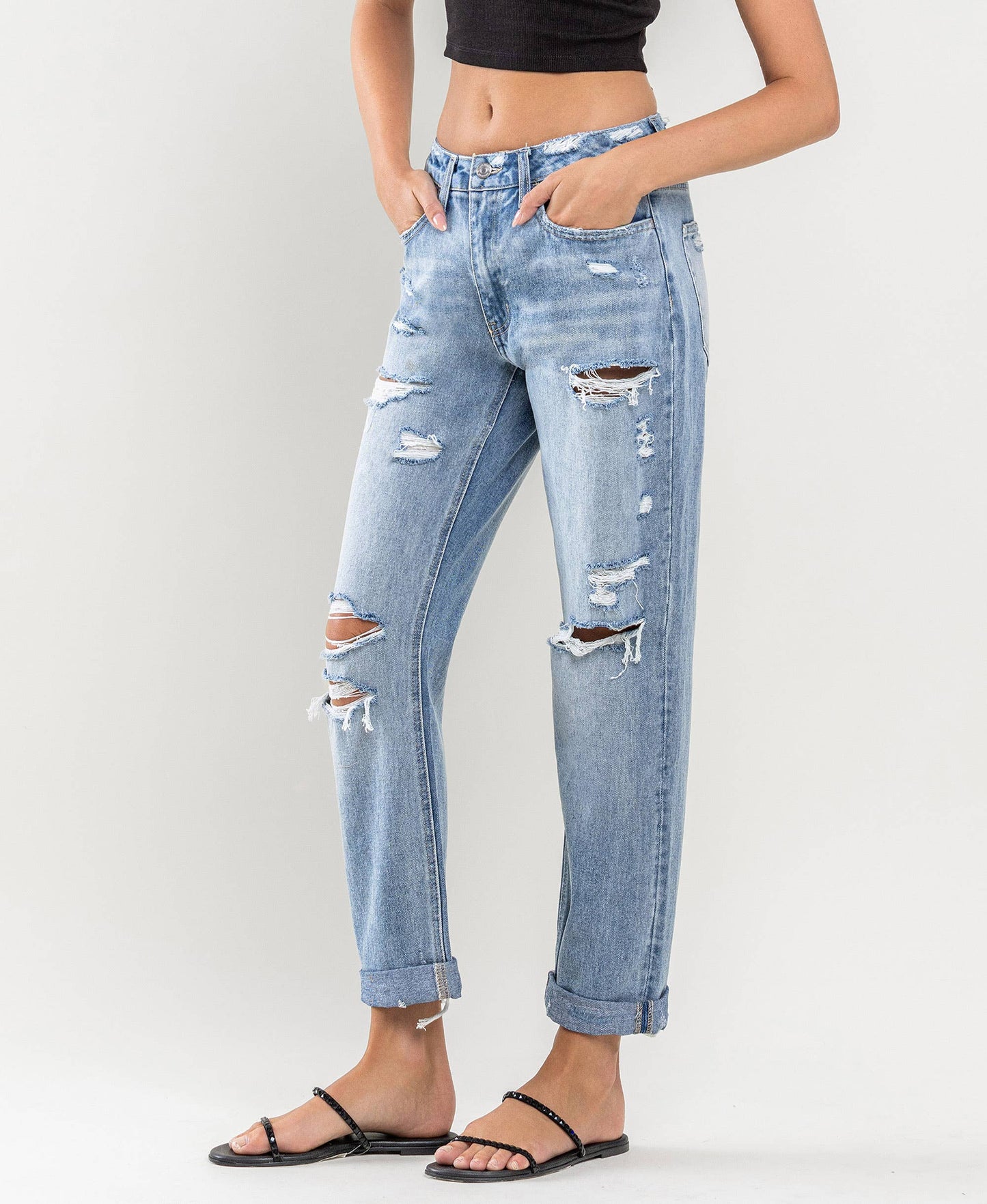 Flying Monkey HIGH RISE CUFFED BOYFRIEND JEANS F4300