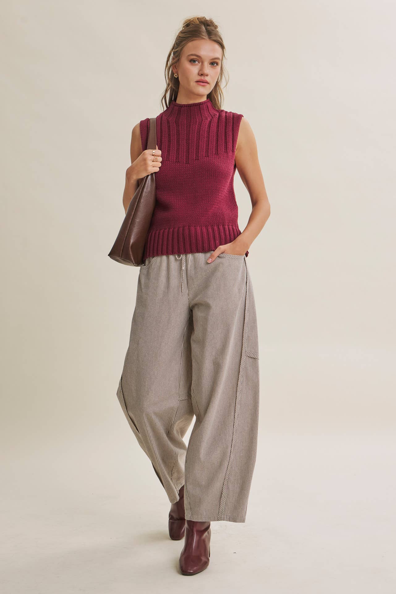 QUIET CABIN DAYS RIBBED MOCK NECK SWEATER TOP