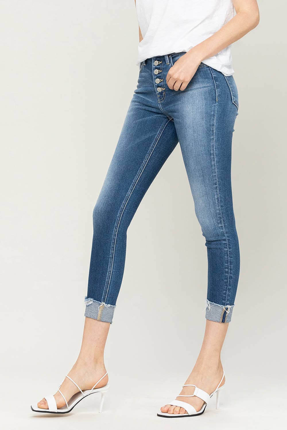 Flying Monkey HIGH RISE BUTTON FLY CUFFED SKINNY JEANS