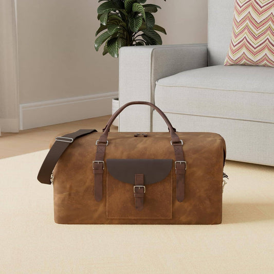 22" Oversized Handmade Leather Canvas Leather Duffel Bag