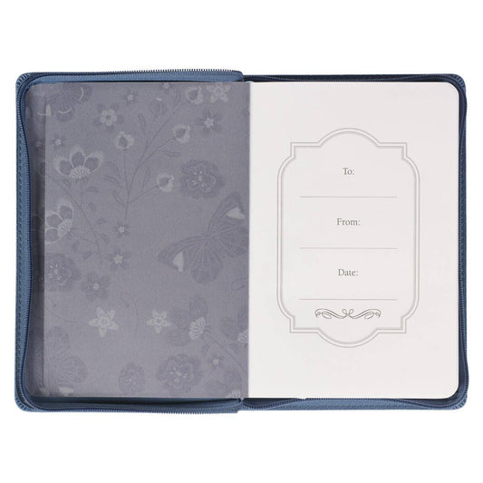 Be Still Floral Embroidered Blue Faux Leather Classic Journa