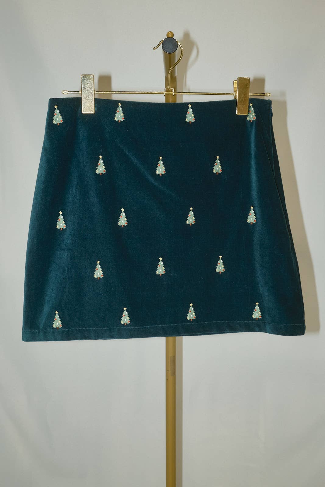 Christmas Tree Embroidered Velvet Mini Skirt