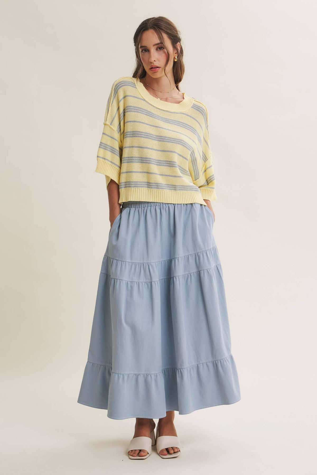 SUNLIT BOARDWALK LINEN COTTON BOXY STRIPE SWEATER