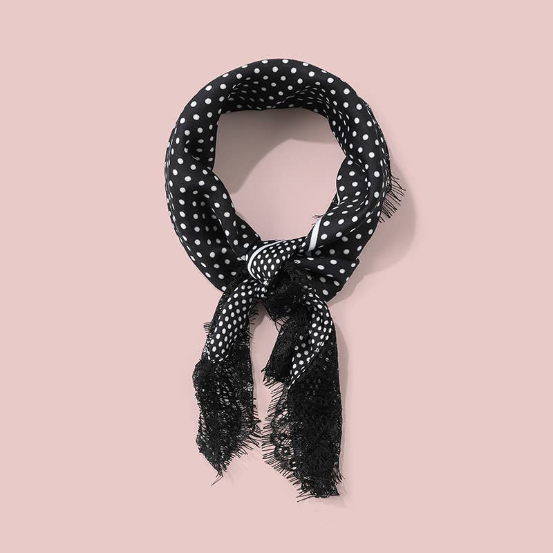 Patterned Silk-Feel Lace Trim Square Scarf | 40SC774