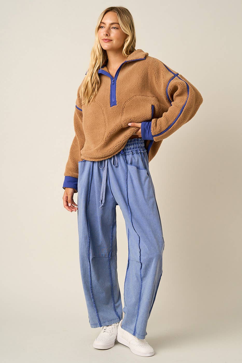 MINERAL WASH SEAM DETAIL PULL ON BARREL PANTS