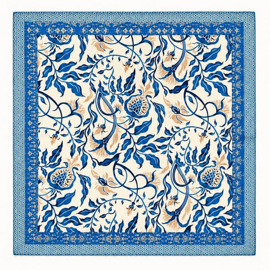Blue Botanical Leaf Print Square Scarf | 40SC762