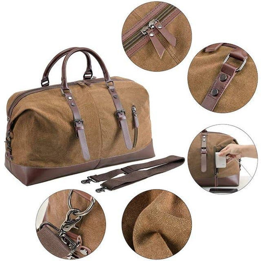 Vintage Waxed Canvas Leather Duffel Weekender Bag